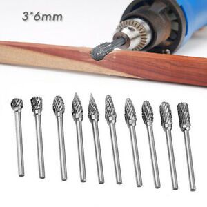 10Pcs Tungsten Carbide Steel Rotary Burr Die Grinder Bit Shank Carving Sets