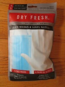 Face Masks &amp; Vinyl Latex Free Gloves Pack-5 of each-DRY FRESH
