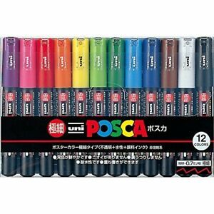 Uni-posca Paint Marker Pen - Extra Fine Point - Set of 12 PC-1M12C