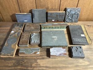 Vintage Lot of Print Blocks Stamp Printing Lot Wood Metal Copper
