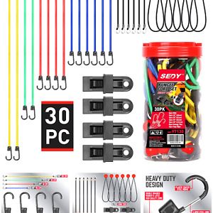 SEDY 30-Pieces Premium Bungee Cords Assortment Jar, Includes 10”, 18”, 24”, 3...