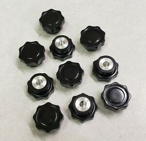 LOT OF 10 NOS BLACK PLASTIC &amp; ALUMINUM FLUTED ELECTRONICS KNOBS