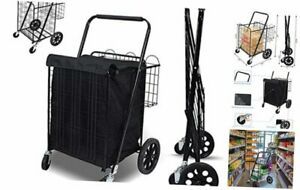 Grocery Utility Folding Shopping Cart with 360°Rolling Dual Swivel Wheels and