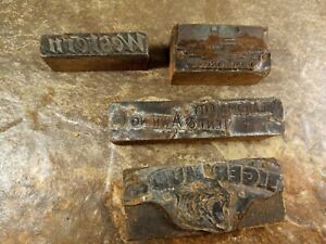 Old Metal &amp; Wood Printing Print Block Ink Stamp -4 Various Companies &amp; Logos